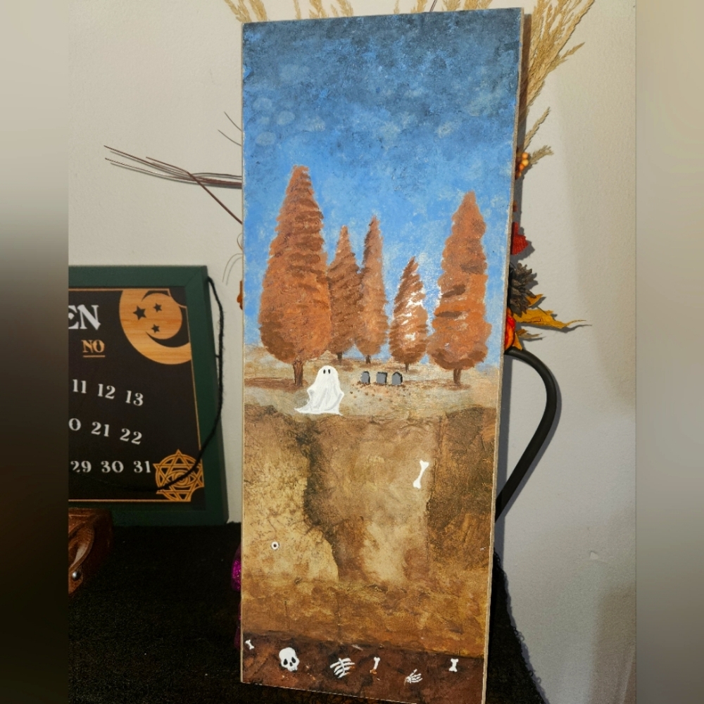Hand painted thrifted spooky art
